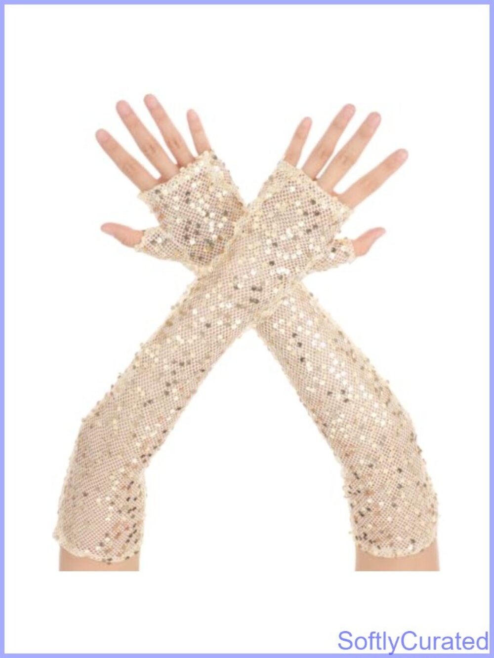 Sequin Mesh Elbow Length Fingerless Gloves Formal Evening Accessory